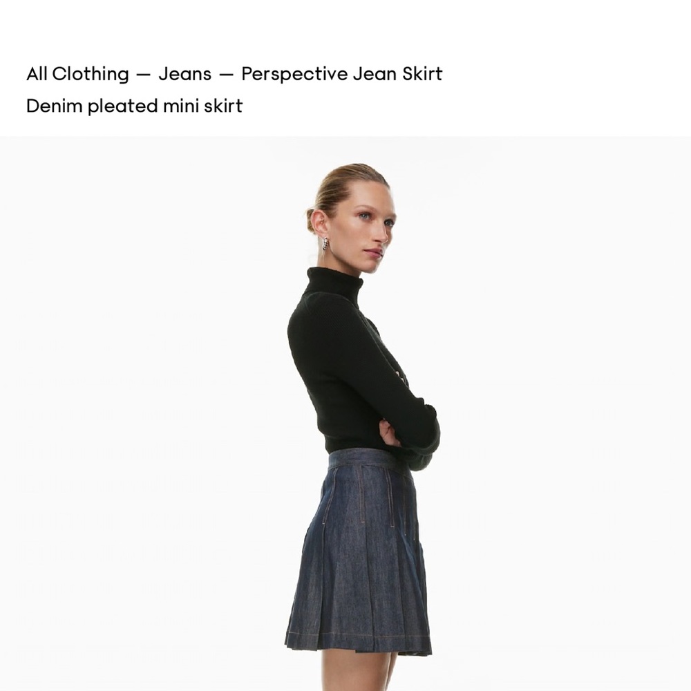 Babaton Dark Blue Pleated Denim A-Line Mini Skirt